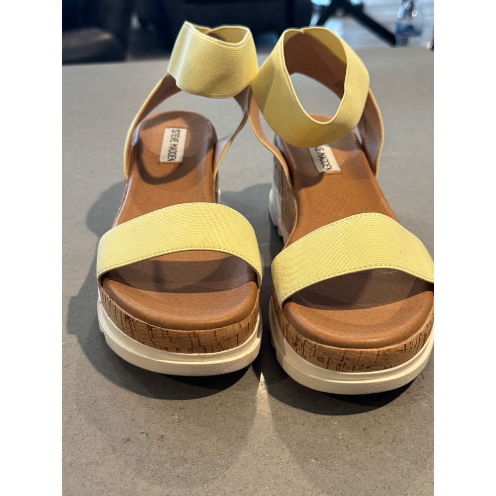 Steve Madden Elba Yellow Elastic Platform Wedge Sandals Women's 8.5M